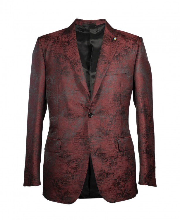 Ruby red wool and silk jaquard jacket