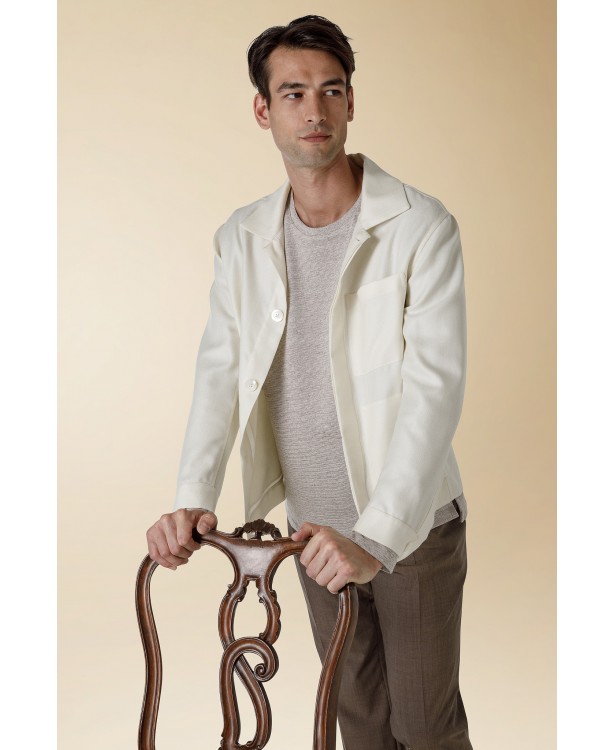 White jacket with cashmere and silk herringbone pattern