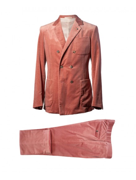 Pink double-breasted plain velvet barbed dress