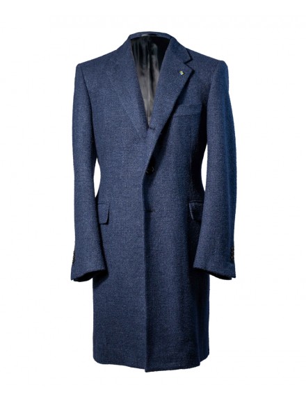 Blue bouclé coat in wool silk and cashmere