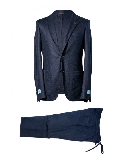 Abito jersey monopetto pied de poule blu in 100% lana