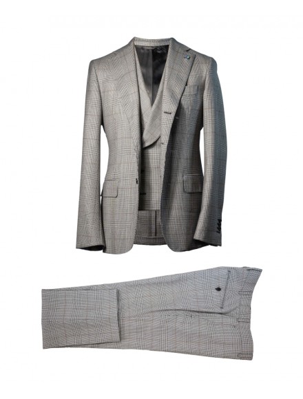 Prince of Wales gray single-breasted dress with pink overcheck in 100% wool Super 180s