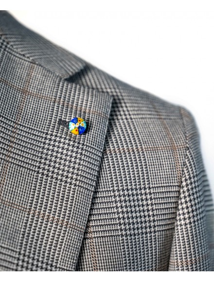 Abito monopetto principe di Galles grigio con overcheck rosa in 100% lana Super 180s 2