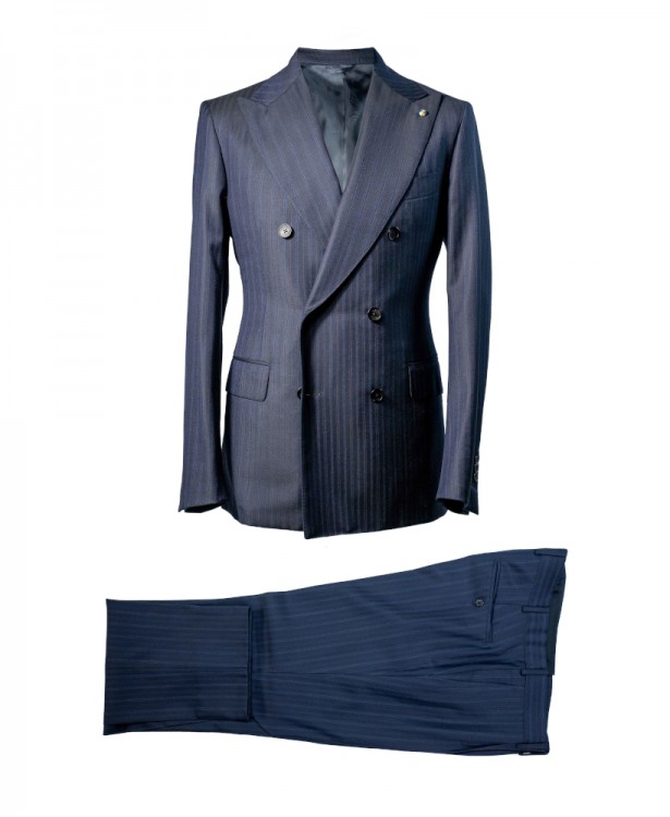 Blue pinstripe double-breasted suit...