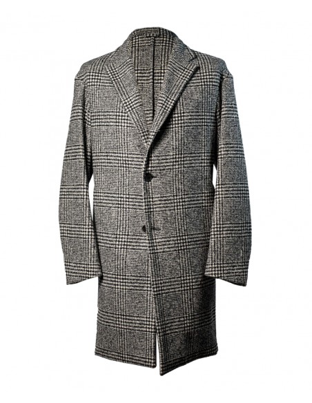 Black and white Prince of Wales coat in Super 180s wool and silk