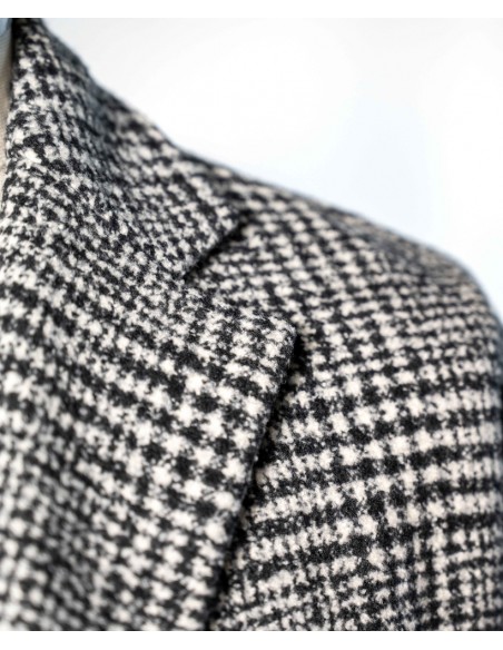 Black and white Prince of Wales coat in Super 180s wool and silk