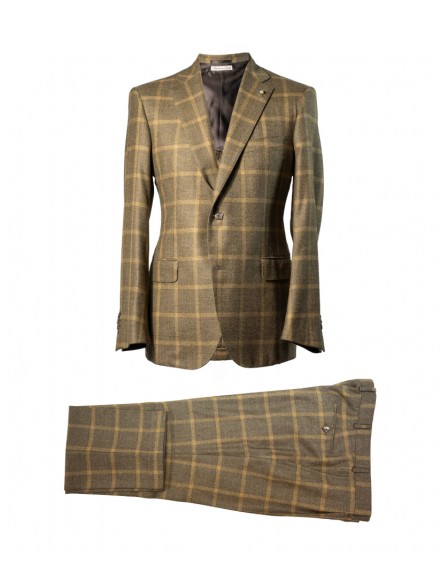 Green and yellow checkered dress in 100% wool