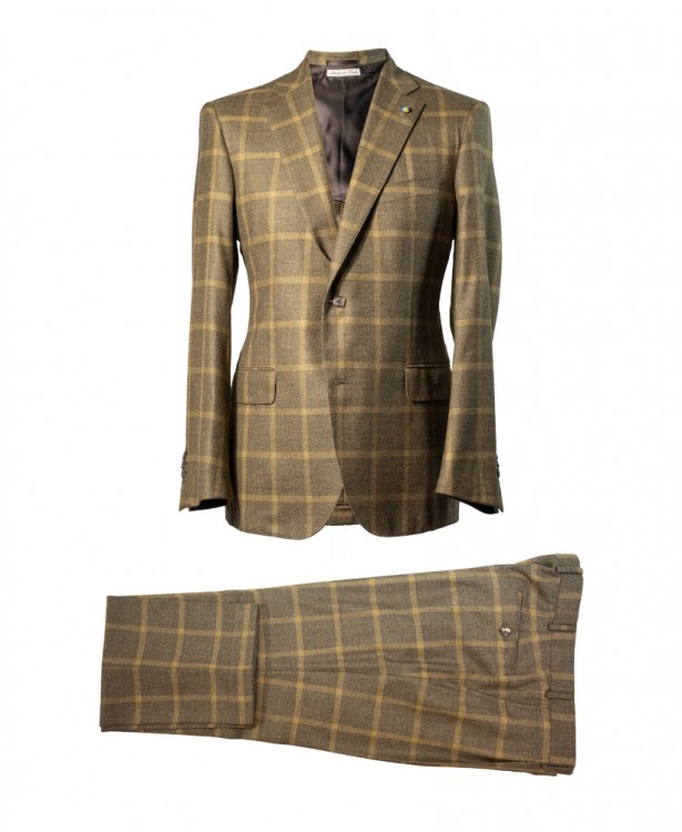 Green and yellow checkered dress in...