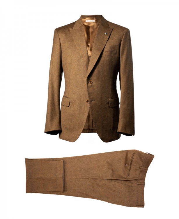 Khaki-colored single-breasted dress...