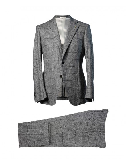 Abito monopetto a riquadri grigio e nero in lana e cashmere
