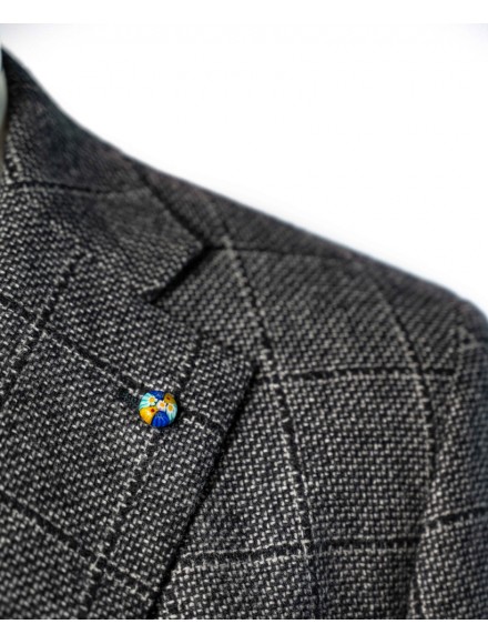Abito monopetto a riquadri grigio e nero in lana e cashmere 2