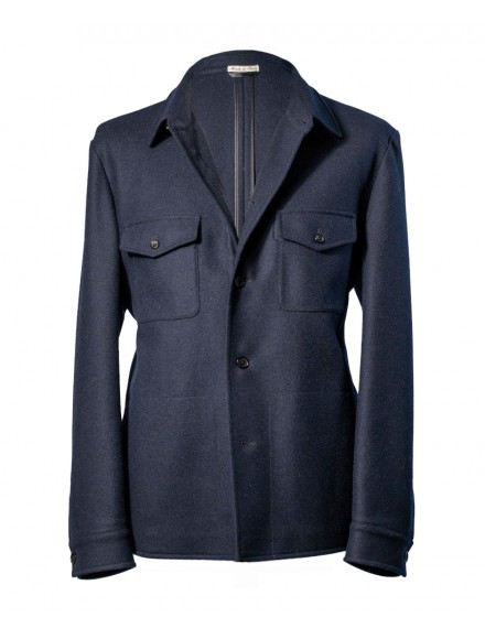 Giacca monopetto blu navy in tessuto tecnico di lana e poliamide