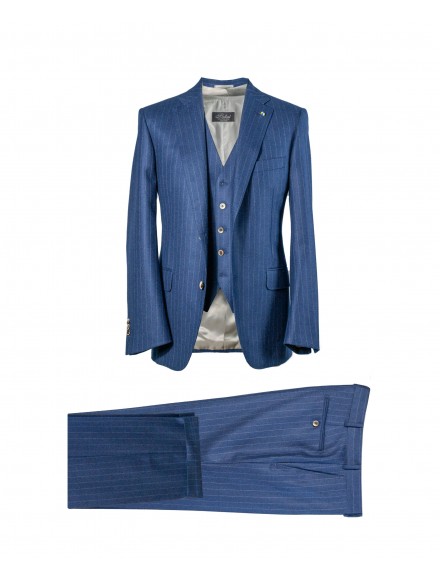 Abito monopetto gessato blu royal con linea grigia in 100% lana | CEO