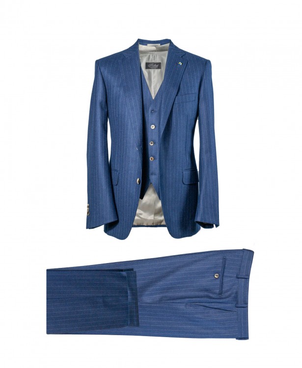 Royal blue single-breasted suit with gray pinstripe in 100% wool | CEO