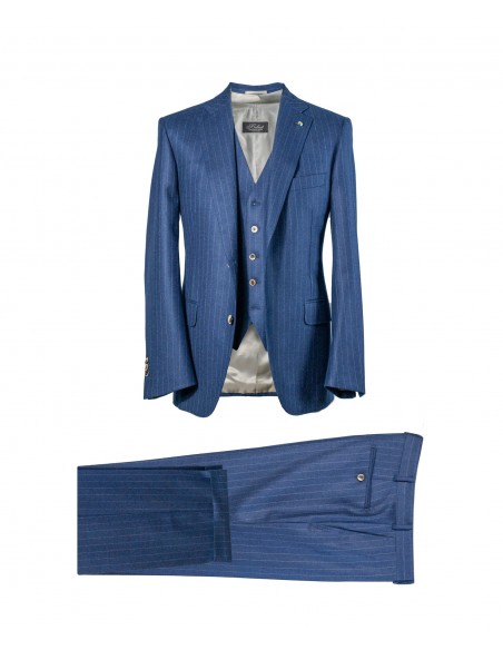 Royal blue single-breasted suit with gray pinstripe in 100% wool | CEO
