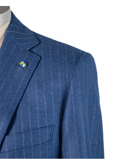 Abito monopetto gessato blu royal con linea grigia in 100% lana | CEO 2