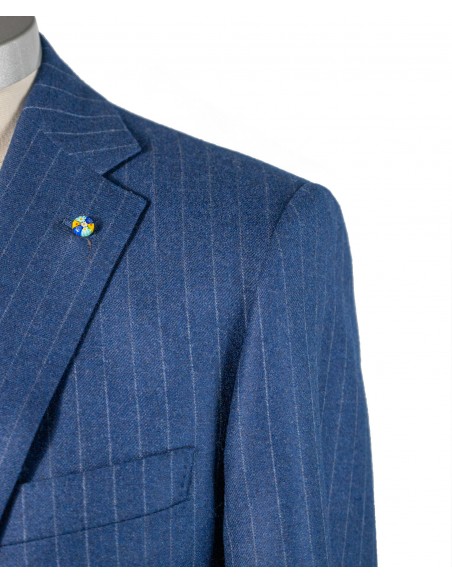 Royal blue single-breasted suit with gray pinstripe in 100% wool | CEO