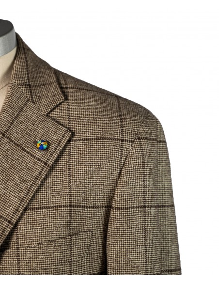 Abito monopetto a quadri colore naturale con check marrone scuro in 100% pelo di Yak | NATURAL SOFT
