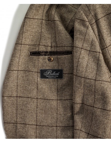 Abito monopetto a quadri colore naturale con check marrone scuro in 100% pelo di Yak | NATURAL SOFT