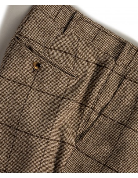 Abito monopetto a quadri colore naturale con check marrone scuro in 100% pelo di Yak | NATURAL SOFT