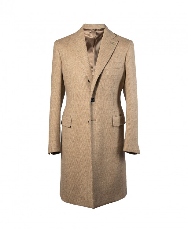Cappotto monopetto spinato colore naturale in lana di pecora nera | NATURAL SOFT