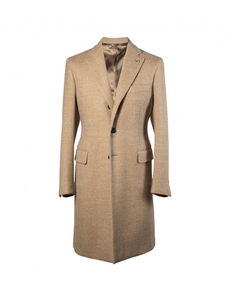 Cappotto monopetto spinato colore naturale in lana di pecora nera | NATURAL SOFT