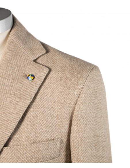Cappotto monopetto spinato colore naturale in lana di pecora nera | NATURAL SOFT
