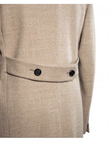 Cappotto monopetto spinato colore naturale in lana di pecora nera | NATURAL SOFT