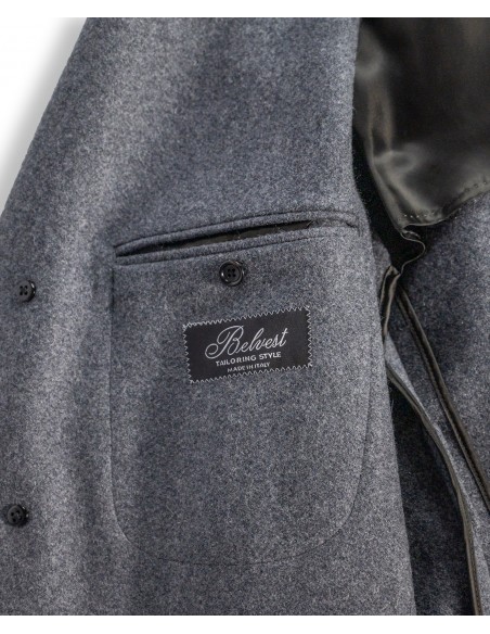 Dark gray single-breasted coat in wool and mohair | NATURAL SOFT