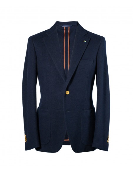 Blue single-breasted jersey jacket in wool and polyamide | JACKETINTHEBOX® Blue single-breasted jersey jacket in wool and polyamide | JACKETINTHEBOX®