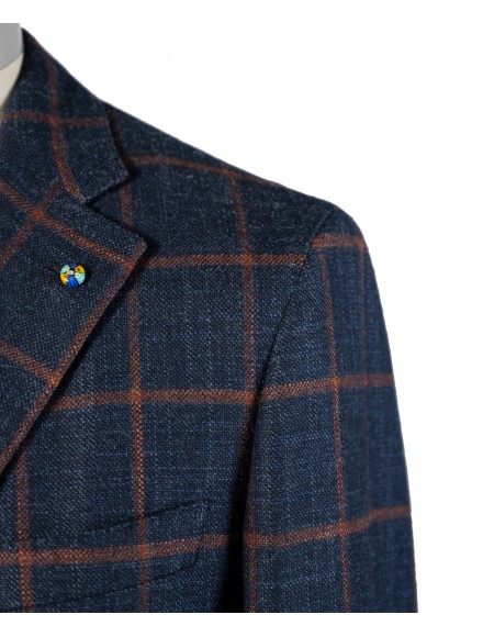 Giacca monopetto a quadri arancioni con fondo blu scuro in lana, seta e cashmere | JACKETINTHEBOX® 2