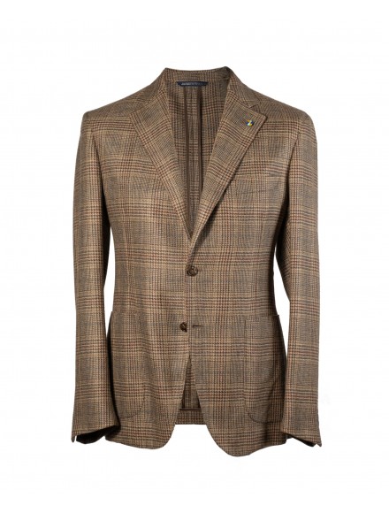Giacca monopetto principe di Galles color marrone con check marrone scuro in 100% cashmere | JACKETINTHEBOX®