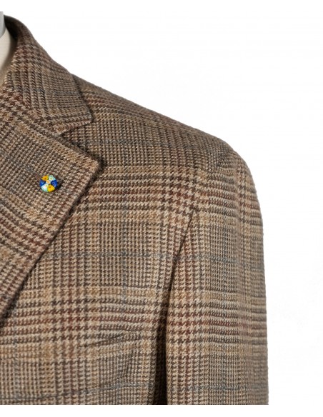 Brown single-breasted Prince of Wales jacket with dark brown check in 100% cashmere | JACKETINTHEBOX®