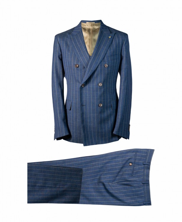 Blue pinstripe double-breasted jacket...