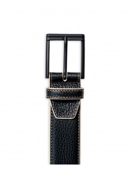100% two-tone black and beige leather belt