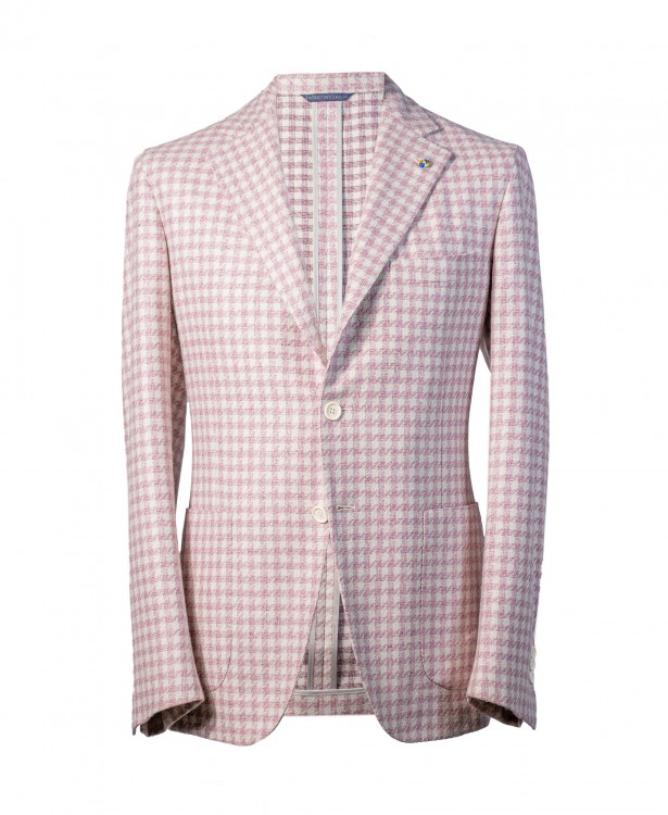 Giacca monopetto pied-de-poule rosa...