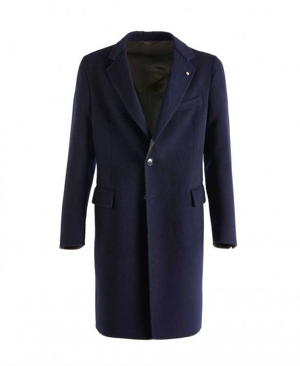 Cappotto double blu navy/marrone in lana