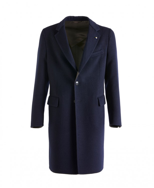 Double navy blue/brown wool coat
