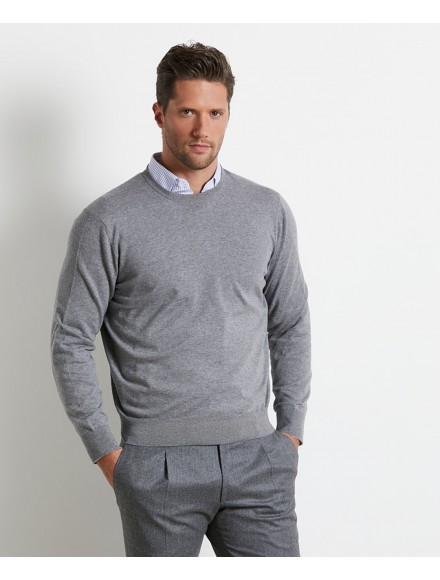 Maglia a girocollo grigia in cotone e cashmere 2