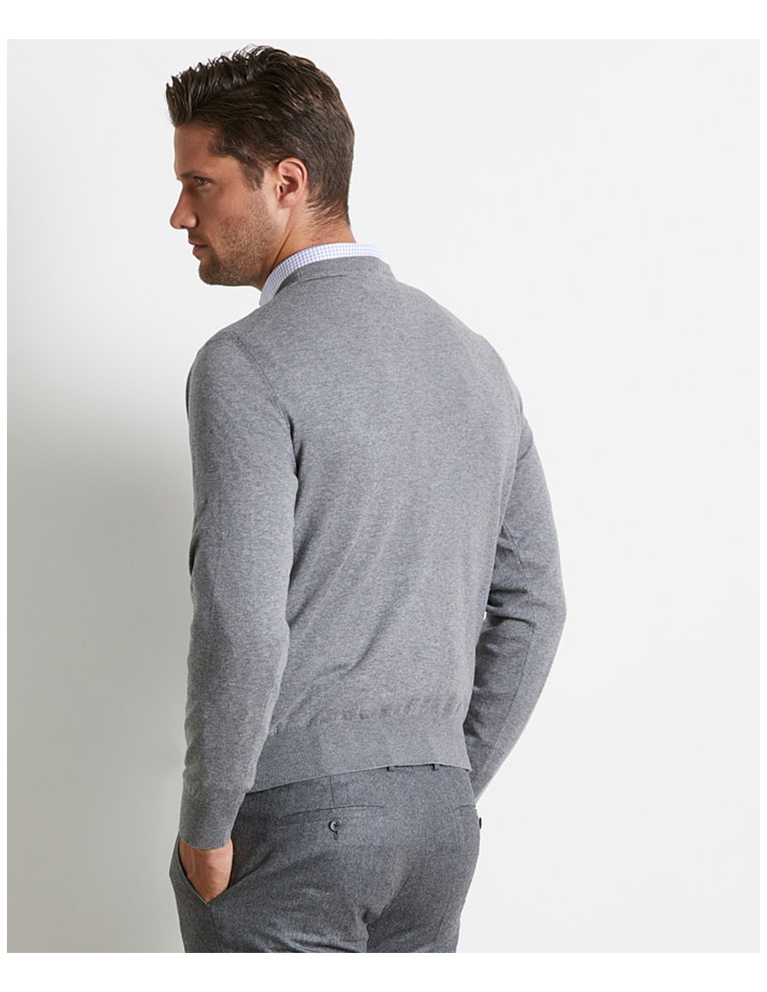 Light grey cotton cashmere blend crew neck sweater