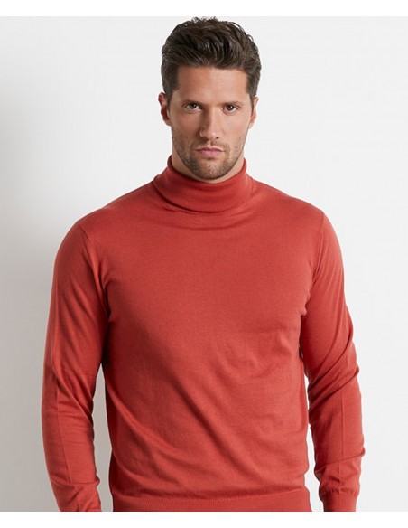 Turtleneck clay-colored sweater in cotton and cashmere