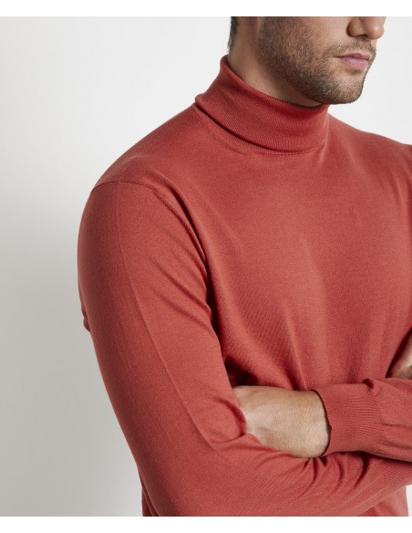 Turtleneck clay-colored sweater in cotton and cashmere
