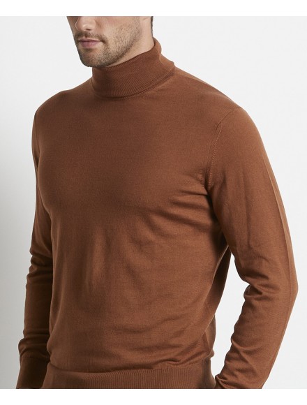 Maglia a collo alto tabacco in cotone e cashmere 2