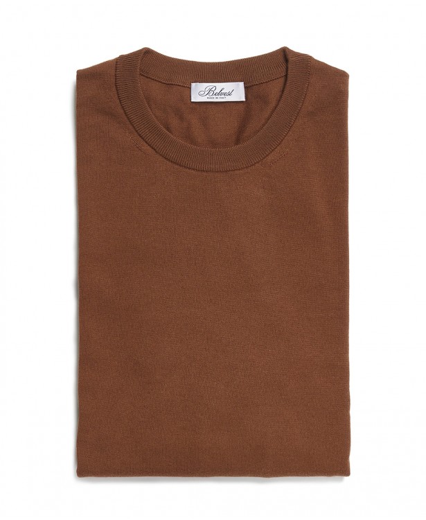 Maglia a girocollo tabacco in cotone...
