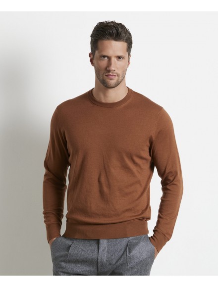 Maglia a girocollo tabacco in cotone e cashmere 2