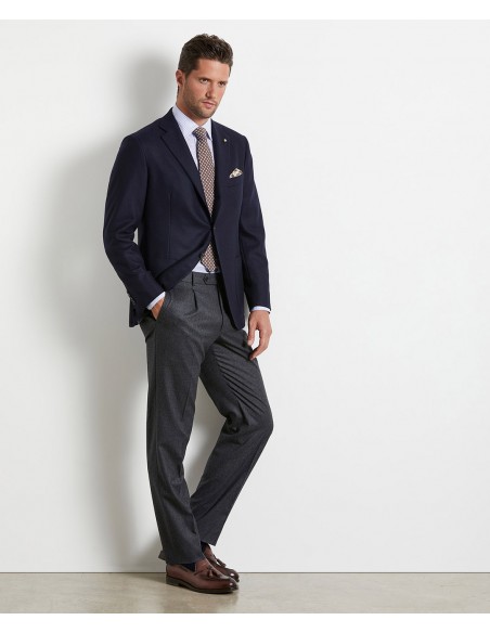 Navy blue tailored jacket in wool and silk