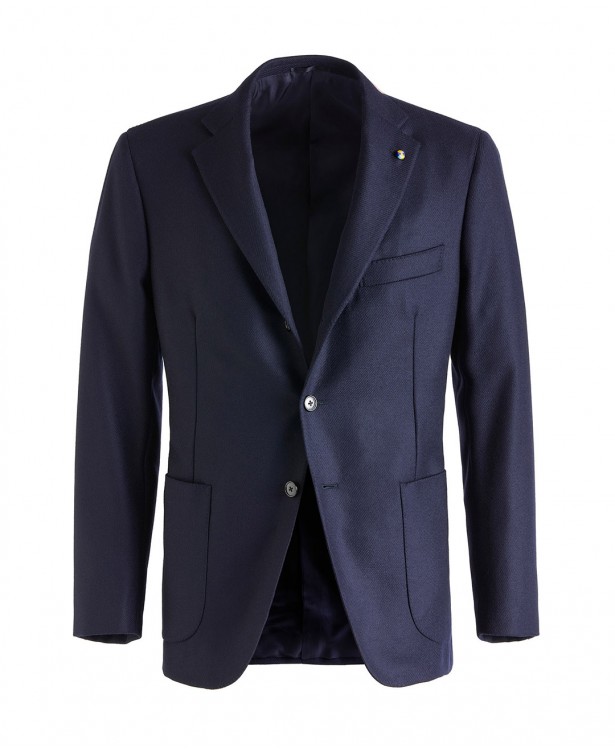 Giacca sartoriale blu navy in lana e seta