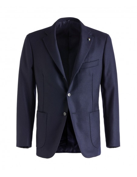 Giacca sartoriale blu navy in lana e seta