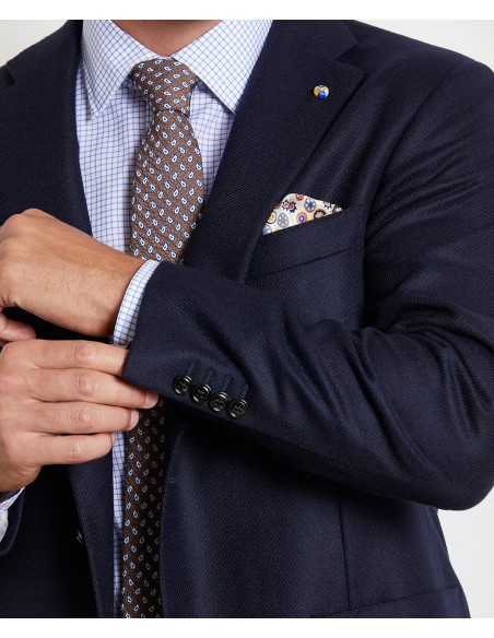 Giacca sartoriale blu navy in lana e seta