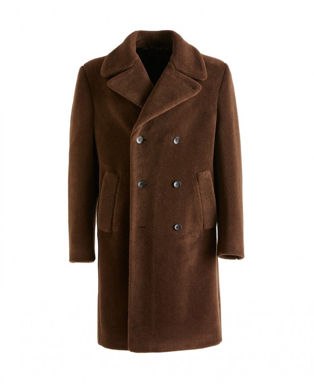 Brown coat in wool in a cashmere and silk blend